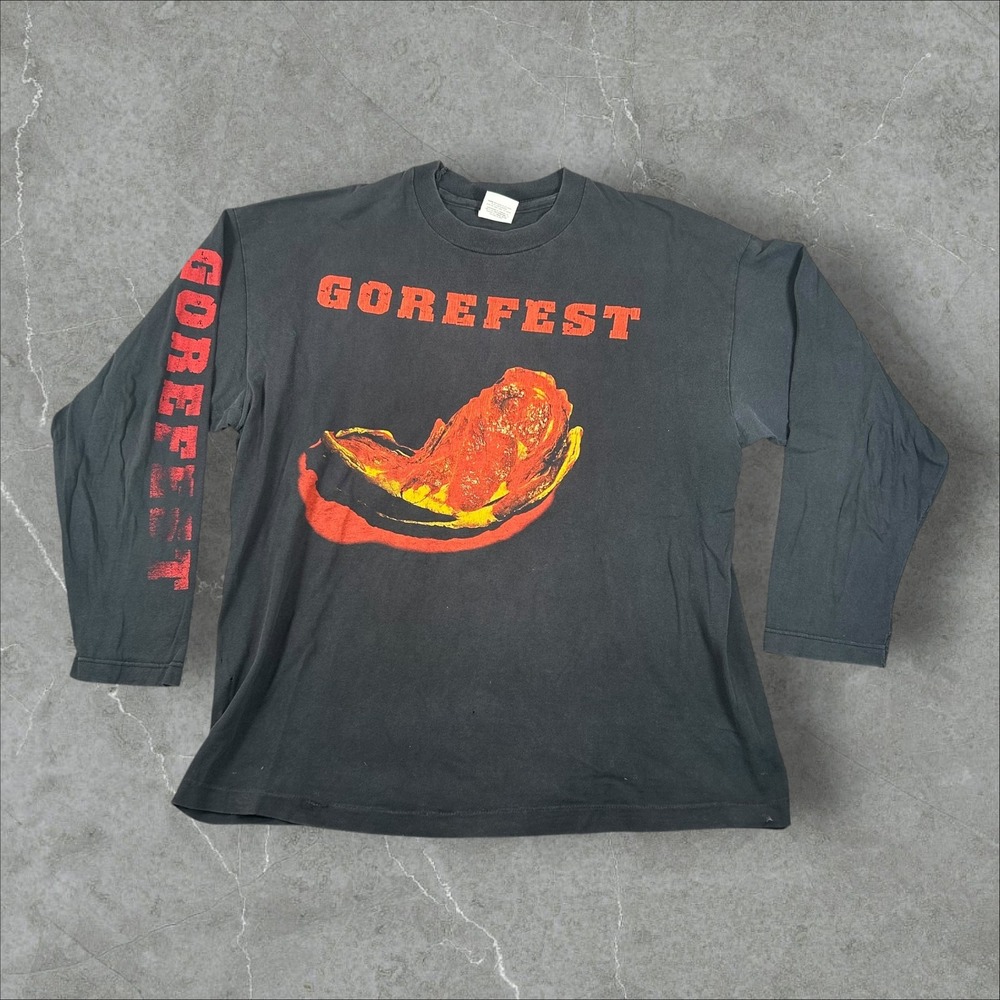 Vintage Gorefest Long Sleeve Band T-Shirt Mens XL Black 90s Heart Soul Fire LS
